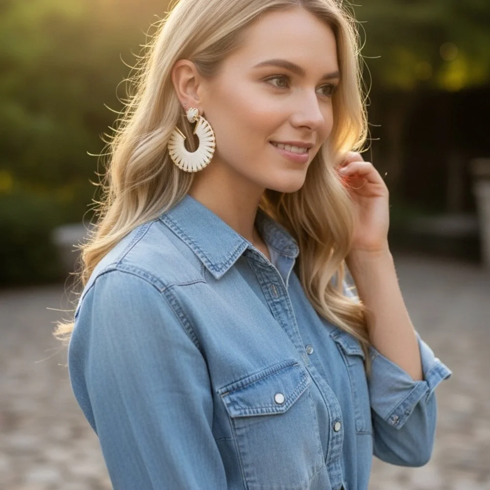 Park Lane Cream Wrapped Hoop Earrings with Gold Accents - Picture 2 of 4